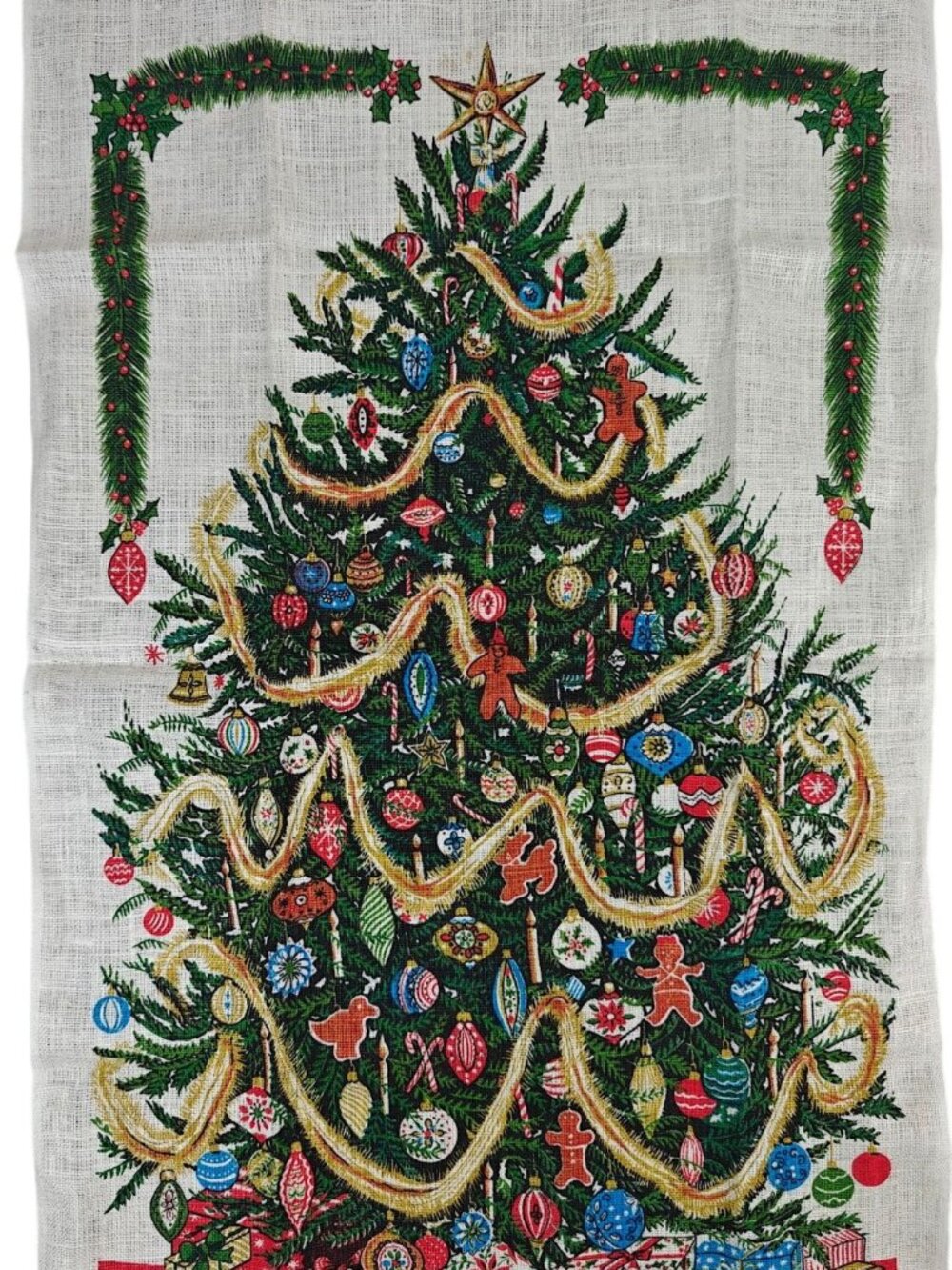 NEW Vintage Kay Dee Handprints Christmas Tree 100% Linen Tea Towel Tapestry